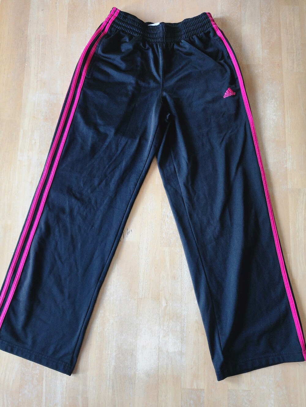Adidas Womens Black Track Pants with Pink Stripes